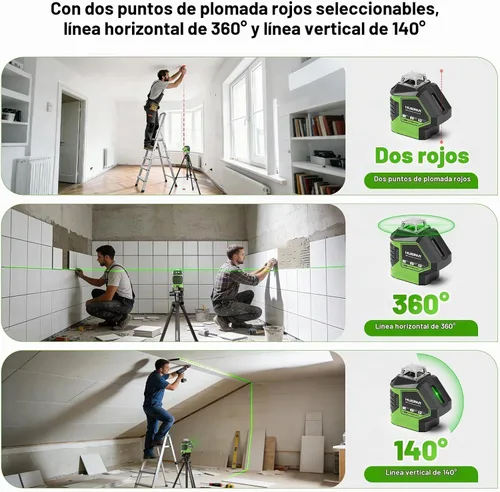 Vista 2 de Nivel láser con trípode de 60 pulgadas, nivel láser autonivelante Huepar con 2 puntos de plomada, herramienta niveladora láser de línea cruzada