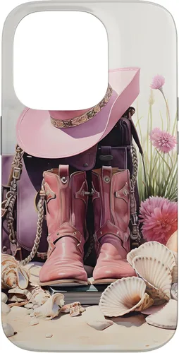 Vista 17 de Botas rosas y sombrero de vaquero Funda floral de vaquera costera para iPhone 17