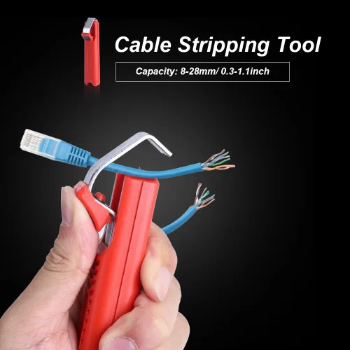 Vista 3 de Herramienta de pelado de cables, profundidad de corte ajustable, pelacables duros, mini cuchillo rojo, cortador de alicates, herramienta