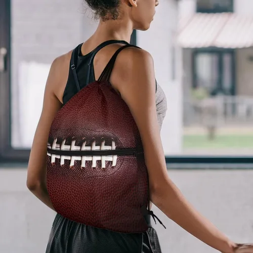 Vista 5 de Mochila con cordón para hombres y mujeres, bolsa de cordón para niños y niñas, con compartimento con cremallera, Fútbol, Classic