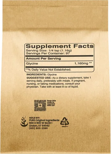 Vista 2 de PURE ORIGINAL INGREDIENTS Polvo de glicina (4oz) sin OMG, aminoácido no esencial