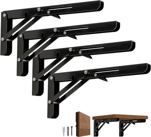 Vista 9 de LEOPO 16 Inch Folding Shelf Brackets, 2 Pack Foldable Shelf Supports Negro-Paquete de 2