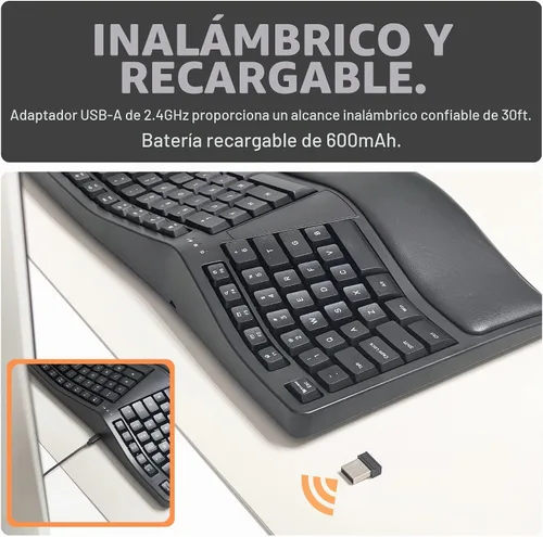 Vista 5 de X9 Teclado ergonómico inalámbrico con reposamuñecas - Tu comodidad importa - Teclado ergonómico recargable de tamaño completo 2.4G inalámbrico