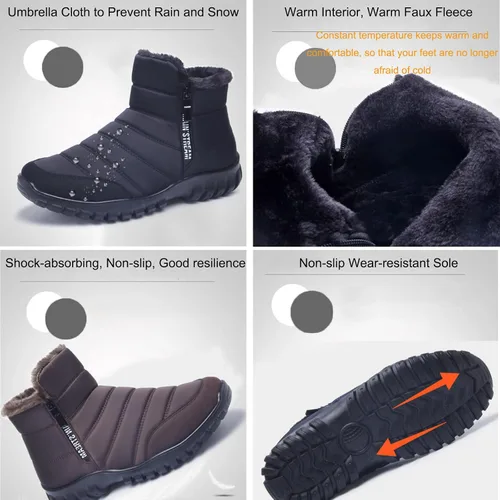 Vista 4 de Botas de nieve de cuero cálido para hombre, antideslizantes, impermeables, suaves, de felpa, cálidas, para senderismo, exteriores, campamento