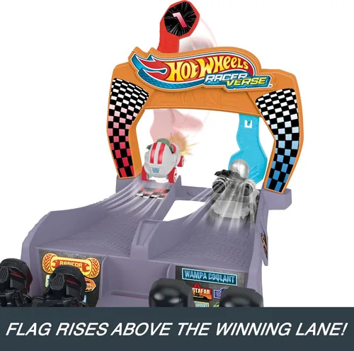 Vista 5 de Hot Wheels Star Wars RacerVerse - Juego de pistas de autos de juguete y 2 corredores fundidos a presión, Grogu's Great Race, U44Inspirado en Star