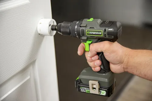 Vista 3 de Genesis 20V 1/2" Taladro inalámbrico con batería y cargador, portabrocas metálico con trinquete, 450 pulgadas-libras, batería y cargador de 2.0Ah