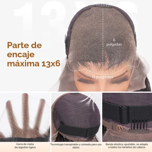 Vista 7 de Hermosa Pelucas de cabello humano lacio con encaje frontal HD de 13 x 6 Negro