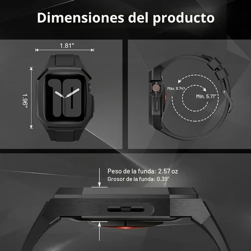 Vista 5 de Estuche de metal de lujo con correa compatible para Apple Watch de 44 mm, 45 mm, 46 mm, 49 mm, cubierta protectora resistente para hombre con correa