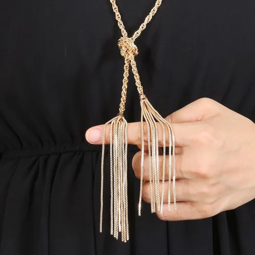 Vista 4 de larga borla collar con dije forma de Y Ajustable Nudo Cadena Borla Colgante para las mujeres