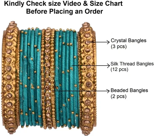 Vista 5 de Efulgenz Indian Silk Thread Bangle Set Crystal Stone Studded Metal Beaded Bangles Indian Bangles for Women for Wedding Party Boho Bracelet Bangle