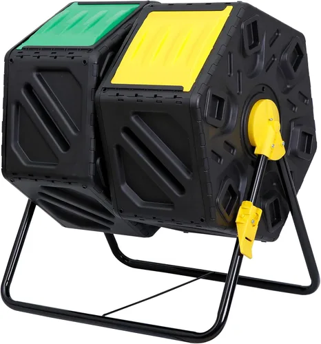 Vista 11 de Nouva Contenedor de compostaje para exteriores, 18.5 galones de una sola cámara, pequeño compostador giratorio, marco de acero, barril resistente