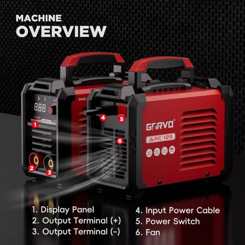 Vista 6 de GARVO Máquina de soldadura MMA de 110 V, soldador ARC de 125 amperios, mini soldador de palo, pantalla digital LCD, arranque en caliente, fuerza