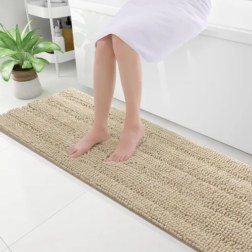 Vista 96 de Grandaily Alfombras de baño de felpilla a rayas de 24 x 16 pulgadas, extra gruesas y suaves, absorbentes, parte trasera de goma, alfombra de ducha