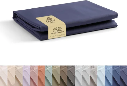 Vista 10 de Sábanas de 100% algodón percal, tamaño individual, 1 sábana encimera, ropa de cama fresca, resistente y transpirable, celeste