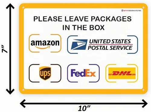 Vista 4 de IGNIXIA Letrero de entrega de paquetes para el hogar Amazon Leave Packages Here Sign for FedEx, Amazon, DHL, UPS, USPS - Resistente a