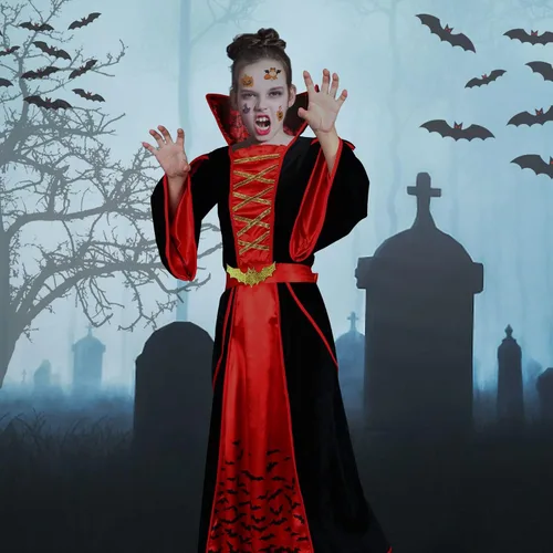Vista 5 de Disfraz de vampiro para niñas, disfraz de vampiro de Halloween para niñas, disfraz de vampiro