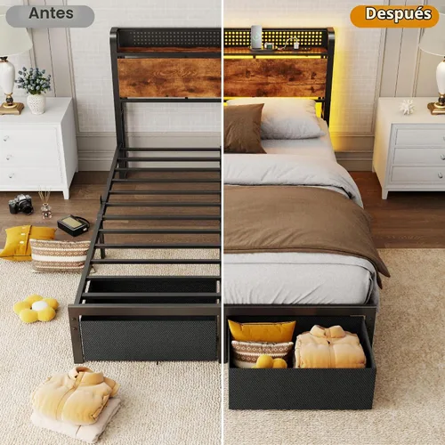Vista 8 de Furnulem Base de cama de tamaño matrimonial con almacenamiento de cabecero, base de cama de plataforma tamaño matrimonial con 2 cajones, estación