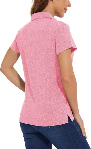 Vista 4 de TACVASEN Polo para mujer, manga corta, golf, secado rápido, UPF 50+, protección solar, ligera, cuello con 4 botones
