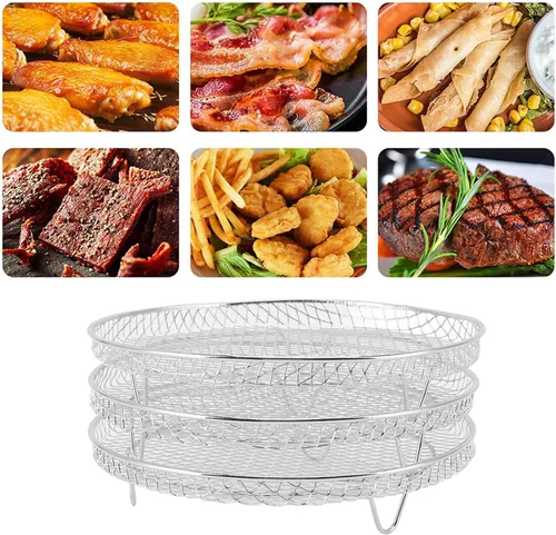 Vista 5 de Fdit 3 estantes para freidora de aire, estantes deshidratadores apilables de 3 capas, acero inoxidable de grado alimenticio, deshidratación