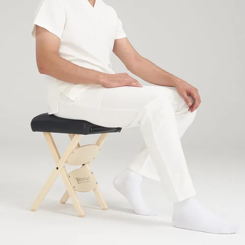 Vista 7 de Master Massage Tables - Taburete de masaje plegable de madera ligero, color negro