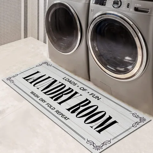 Vista 9 de Alfombra antideslizante para lavandería, decoración de lavandería, alfombra lavable para lavandería, baño, vestíbulo, cocina, 17 x 47 pulgadas, Negro