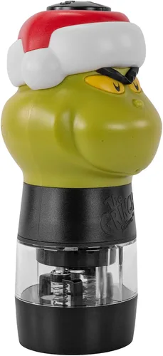 Vista 5 de Uncanny Brands Dr. Suess The Grinch - Molinillo de sal y pimienta - Molinillo eléctrico de doble cámara con grosor ajustable y luz LED - Funciona