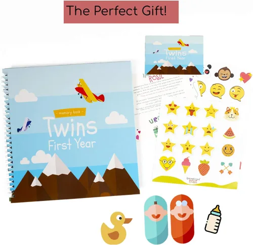 Vista 3 de Twins - Libro de recuerdos de tapa dura para el primer año, edición de aviones Álbum de fotos de diario e hitos para bebés recién nacidos Idea