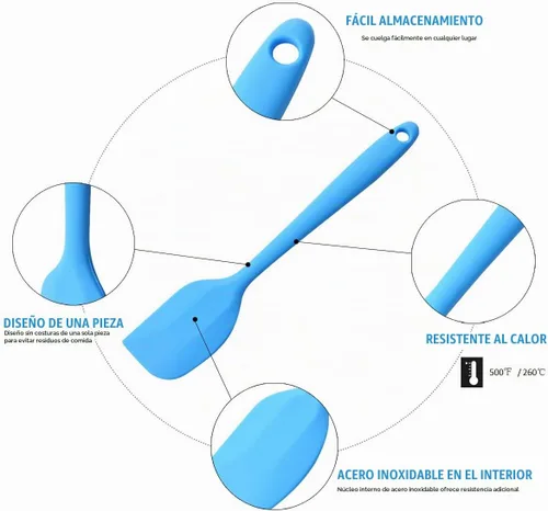 Vista 4 de Espátulas de silicona, pequeña espátula de goma con núcleo de acero inoxidable sólido, diseño de una pieza, resistente al calor, antiadherentes