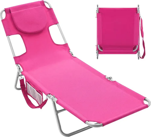 Vista 9 de Silla de bronceado solar con agujero facial, sillas reclinables de playa Rojo