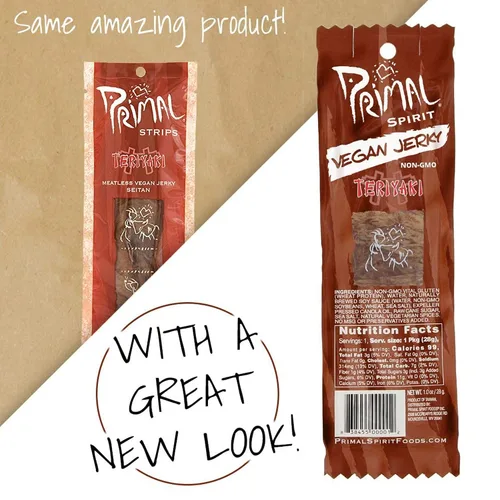 Vista 3 de Primal Strips Teriyaki Seitán vegano sin carne de cecina, 1 oz
