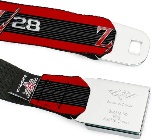 Vista 9 de Buckle-Down Cinturón de seguridad 1969 Camaro Z28 EmblemRayas RojoNegroGrisPlata - 1.5" Ancho - 24-38 pulgadas de largo