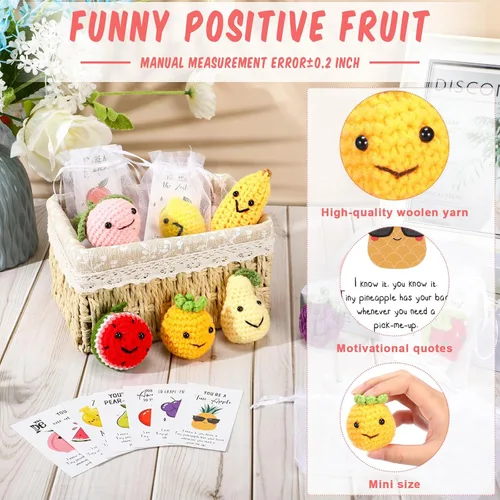 Vista 3 de Shappy - 10 juegos inspiradores de vuelta a la escuela, frutas positivas, divertidas, de lana, de punto, frutas bailarinas, mini regalo