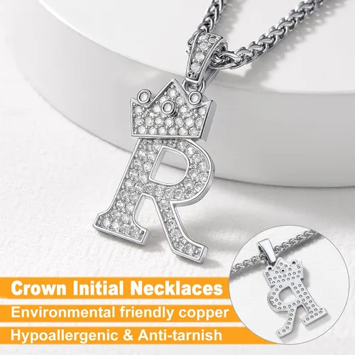 Vista 4 de U7 Collar de letras A-Z para hombres y mujeres chapado en oro de 18 quilates con cadena de nombre de 22 a 24 pulgadas color plata y oro negro