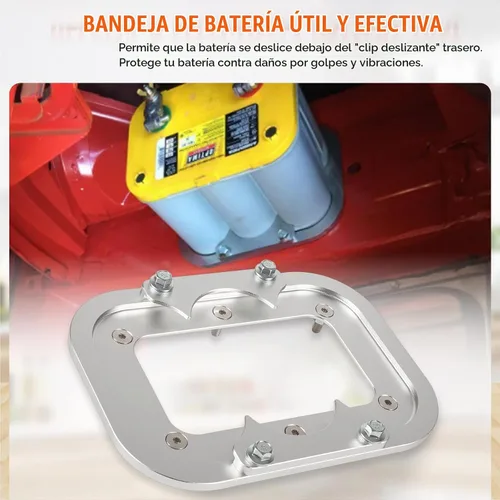 Vista 2 de Paleta de Batería de Aluminio Billet - Soporte de Sujeción de Batería de Maletero Perfectamente Compatible con Bandeja de Baterías Optima