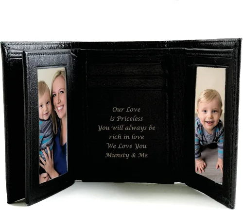 Vista 7 de Personalizado Negro Cuero Genuino Trifold Wallet Grabado Gratis - Se envía desde Estados Unidos, Billetera de cuero negro triple para dinero