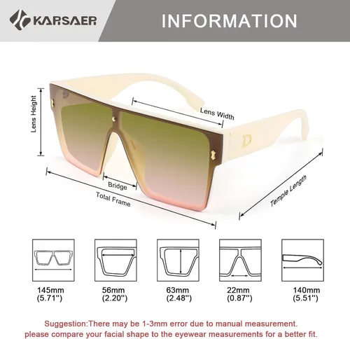 Vista 6 de Karsaer Chic De Gran Tamaño Cuadrado Mujeres Hombres De Una Sol Pieza Gafas De Sol Moda Top Plano Grande Unisex Gafas De Sol Mujeres Hombres K7110