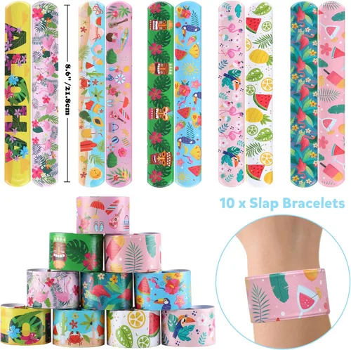 Vista 3 de 60 piezas hawaianas de fiesta para niños, rellenos de piñata Luau, pulseras para tatuajes, anillos, verano, playa, fiesta, gafas, flamenco, bolsas