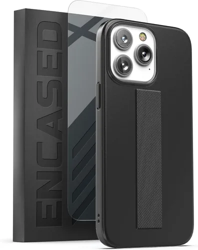 Vista 14 de ENCASED Funda con correa de bucle, compatible con iPhone 14 PRO MAX (2022) con protector de pantalla, mármol negro y dorado