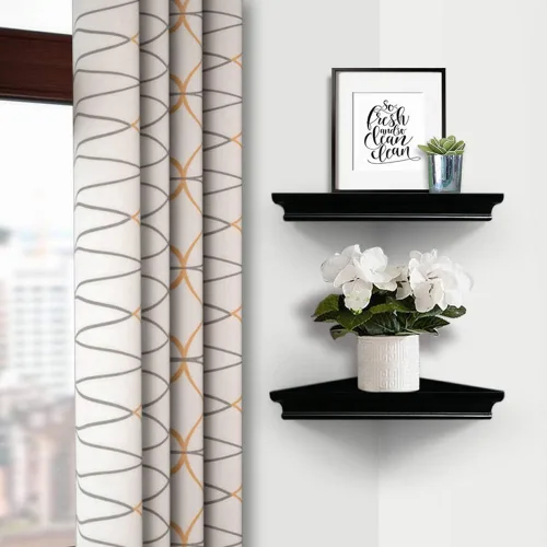 Vista 2 de AHDECOR Estantes esquineros flotantes negros, elegante estante esquinero montado en la pared para exhibición decorativa y almacenamiento