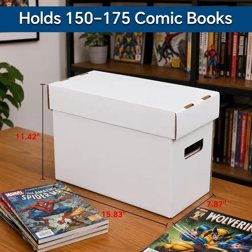 Vista 2 de PIT66 Paquete de 3 Cajas de Almacenamiento de Cómics que Contiene 150-175 Cómics Plegables y Apilables Caja Corta de Cómics a Prueba de Humedad Caja