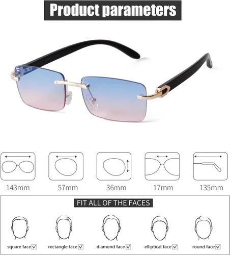Vista 5 de Lentes de sol rectangulares de metal dorado con lente tintada, patillas de madera de los años 90, gafas retro para mujeres y hombres