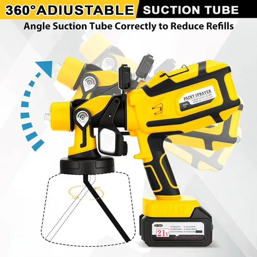 Vista 5 de Pulverizador de pintura inalámbrico con luz LED, 2 baterías de 4000 mAh de 21 V, 6 boquillas y 3 modos de pulverización, pistola de pintura