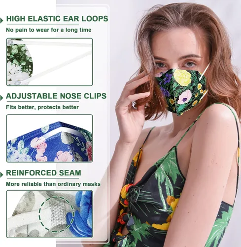 Vista 2 de Mascarillas Faciales KN95, paquete de 50 unidades, mascarillas faciales desechables empaquetadas individualmente con lazos elásticos de alta