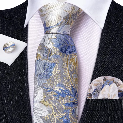 Vista 228 de Barry.Wang - Juego de corbata de seda para hombre, diseño de cachemira, pañuelo y gemelos de bolsillo