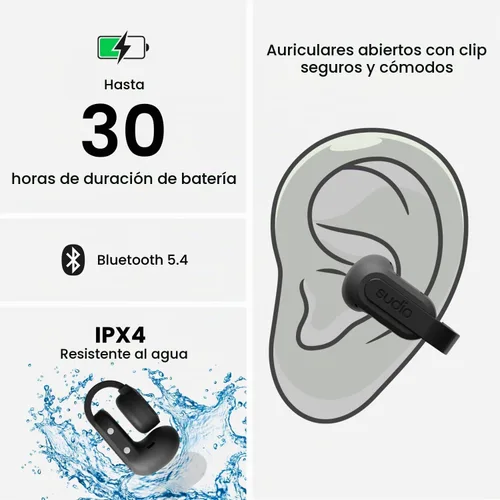 Vista 6 de Sudio Audio B3 Auriculares inalámbricos de oreja abierta – Auriculares Bluetooth 5.3 con clip con ajuste seguro, resistentes al sudor, micrófono