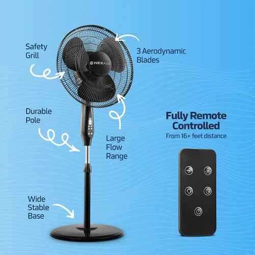 Vista 6 de NEXAIR Ventilador oscilante de 16 pulgadas para sala de operaciones silencioso con control remoto, 3 velocidades, con altura ajustable, ventilador