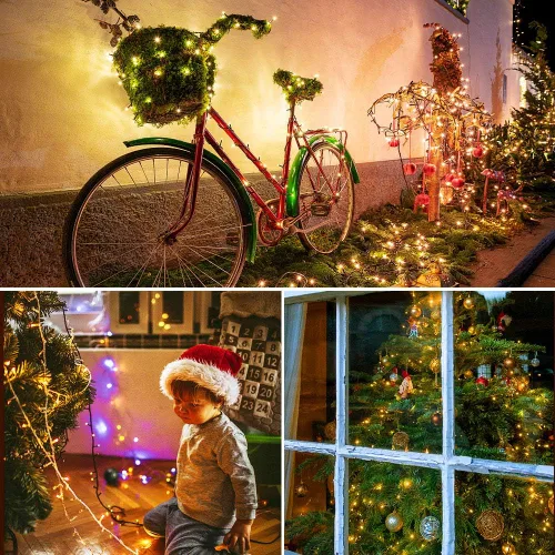 Vista 8 de Guirnalda de luces de Navidad para interiores y exteriores, luces para árbol de Navidad, con certificación UL, función de memoria con enchufe