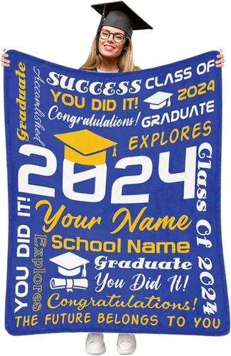 Vista 17 de Manta personalizada de graduación 2025, manta personalizada para regalo de graduación con nombre de la universidad, manta de felicitación