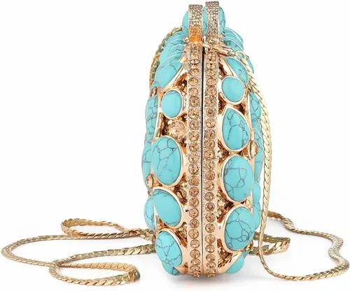 Vista 6 de Bolso de mano de noche de cristal turquesa elegante para novia, boda, fiesta, para mujer