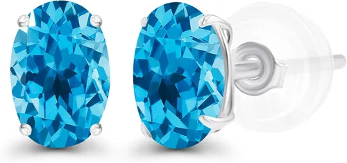 Vista 43 de Aretes de plata de ley 925 maciza chapados en oro de 0.276 x 0.197 in ovalados con piedra natal genuina para mujer, aretes de tuerca con piedras